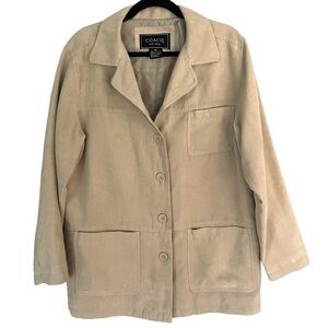 Notch Lapel Button Front Patch Pocket Fleece Blazer Faux Suede 𝅺COACO Jacket sM